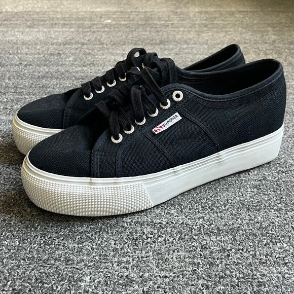 Superga 2790 Platform Sneakers in Black Canvas Women's Sz 10 - Picture 7 of 13
